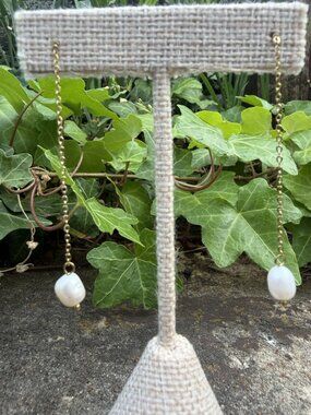Ramla Pearl Drop Earrings 14k Gold Plated Dangle Minimalist Beachy Coastal NEW